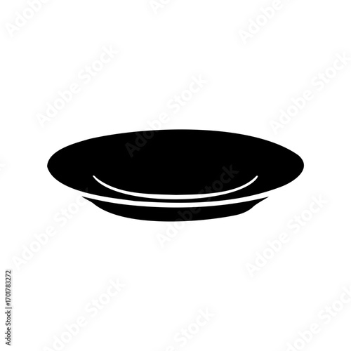 Sleek black plate vector illustration on white background, minimalist kitchenware icon