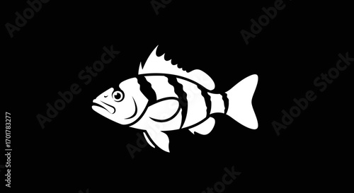 Striking monochrome illustration of a fish with bold stripes and detailed fins.