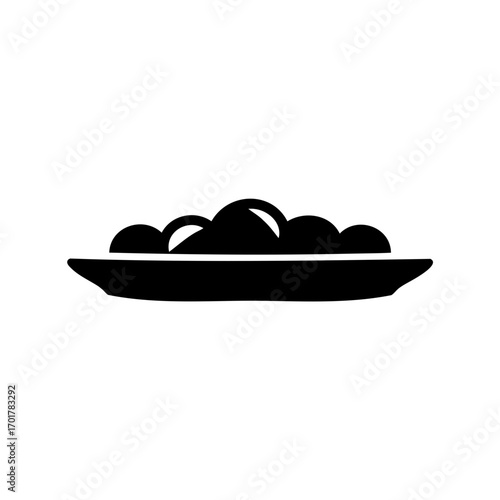 A minimalist black and white illustration of food on a platter