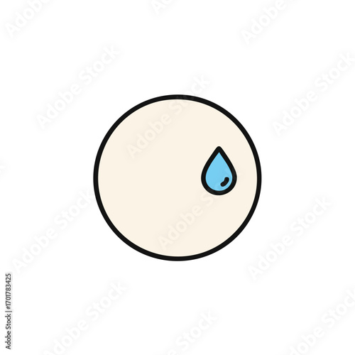 The image depicts a minimalist cartoon circle featuring a single blue sweat drop, symbolizing various emotions like anxiety, exertion, or the feeling of being overwhelmed.