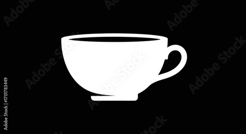 White teacup silhouette on black background simple design for coffee or tea.