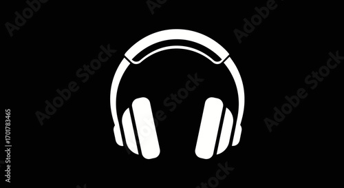 Simple white silhouette icon of over ear headphones.