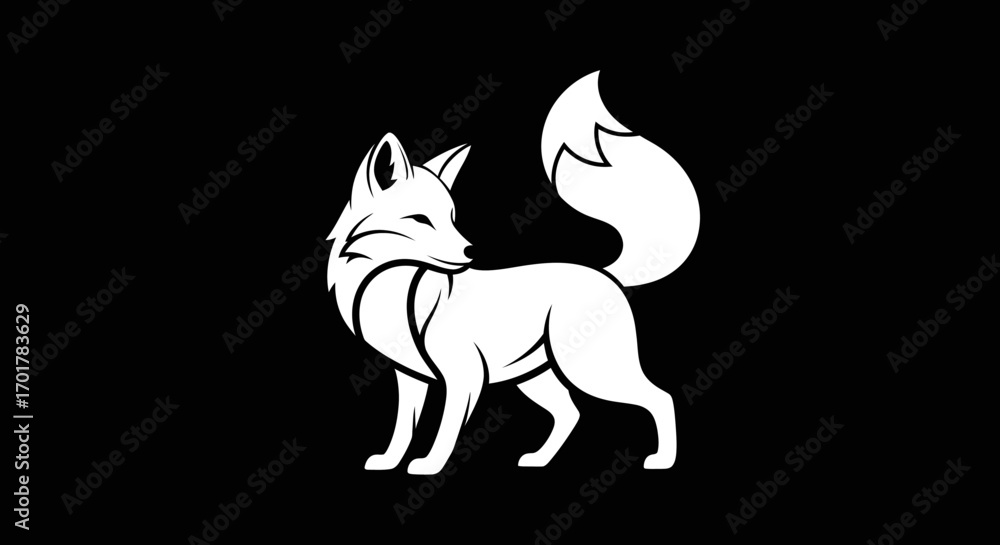 Obraz premium Elegant white fox silhouette on a black background a striking visual.
