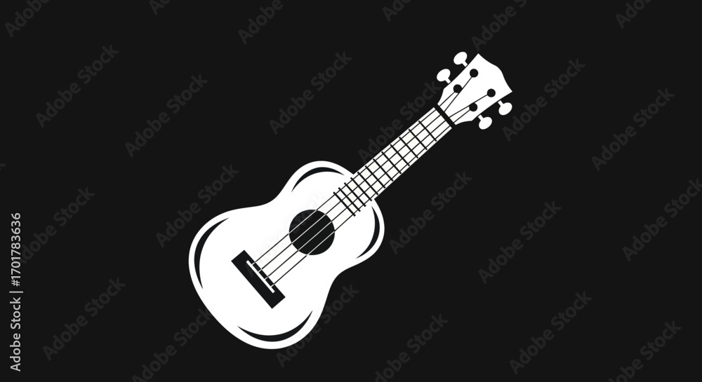 Fototapeta premium White ukulele musical instrument silhouette on black background graphic illustration.