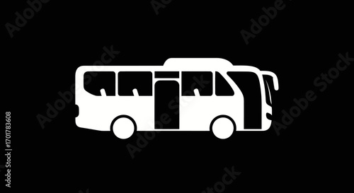 White Bus Silhouette Transportation Icon Vehicle Outline.