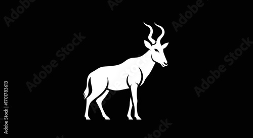 Elegant White Hartebeest Silhouette on Black Background.
