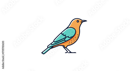 Colorful cartoon bird illustration with simple line art.