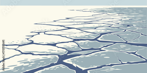 Stunning abstract cracked ice texture with deep blue water channels creating a dramatic frozen landscape, perfect for winter themes and environmental concepts