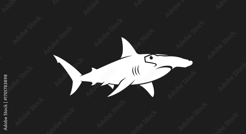 Fototapeta premium Hammerhead Shark Illustration White Silhouette.
