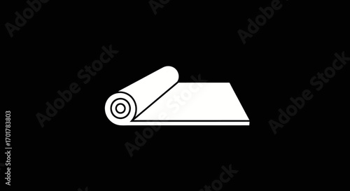 White Roll of Material Unfurling on a Black Background.