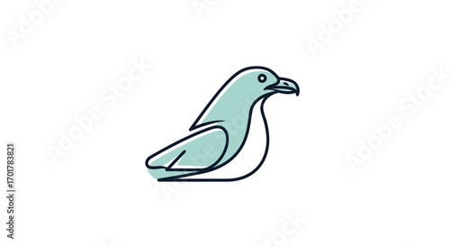 Outlined illustration of a seabird profile view simple design light teal color minimalist style.
