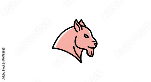 Pink Goat Head Illustration with Defined Outline and Minimalist Style.