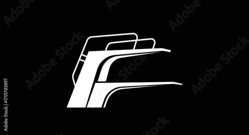 Minimalist Diving Board Illustration on Black Background.