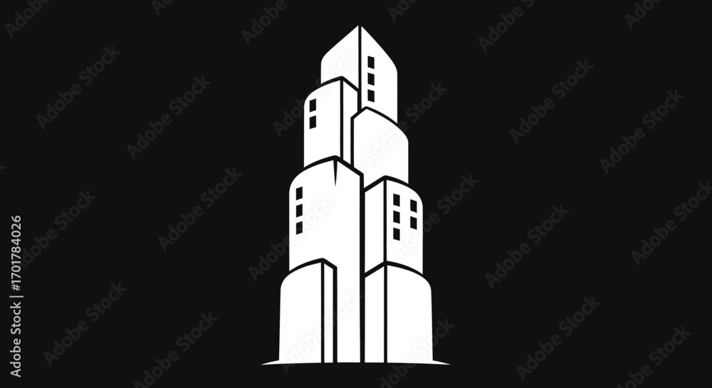 Obraz premium Stylized White Skyscraper Cluster Graphic Illustration.