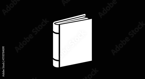 Simple white book with a spine standing upright isolated on a black background.