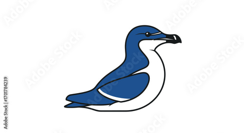 A detailed illustration of a blue and white bird in a resting pose.