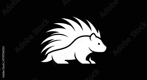 Minimalist Porcupine Illustration on Black Background.