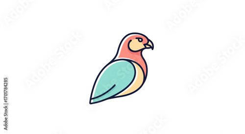 Colorful lovebird parrot line art logo design illustration.