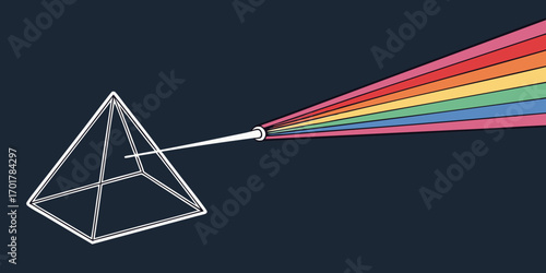 White prism refracts a beam of light into a vibrant rainbow spectrum, symbolizing science, education, and the beauty of color dispersion