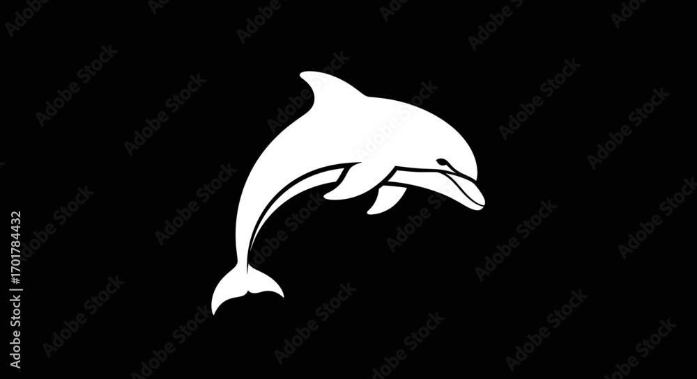 Fototapeta premium White Dolphin Silhouette on Black Background.