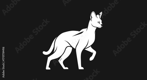 Minimalist white wild dog walking vector illustration logo.