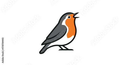 Robin bird singing detailed illustration vibrant colors focused on the bird detailed features cute design.