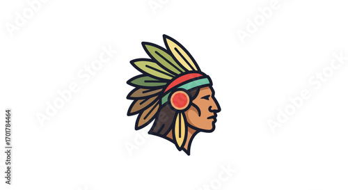 Native American Indian Profile Headdress Feathers.