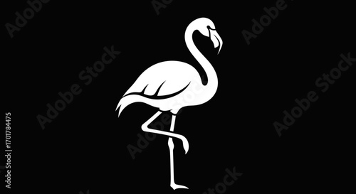 Elegant White Flamingo Silhouette Standing Gracefully on One Leg.