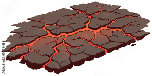 Dynamic cracked earth surface with glowing molten lava veins depicting raw power and geological intensity, perfect for dramatic concepts and environmental themes.