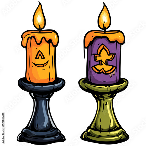 halloween candles, halloween, festival, vector, transparent background, candles, candlesticks, decoration, celebration, flame, fire, wax, burning, icon, hot, candlelights