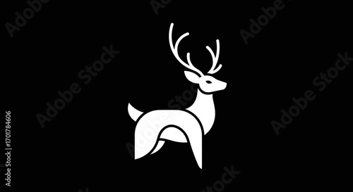Elegant white deer silhouette on black background minimalist design.