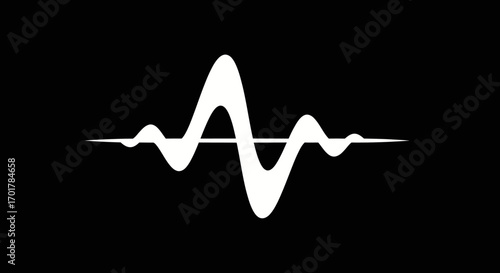 Abstract white sound wave graphic on black background.
