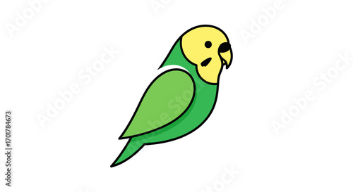 Cute green and yellow budgerigar cartoon illustration.