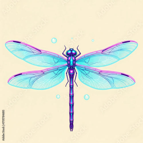 Vibrant Dragonfly Illustration with Translucent Wings on Cream Background