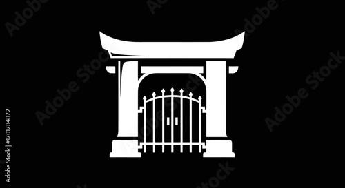 Elegant white Japanese Torii gate silhouette against a black background.