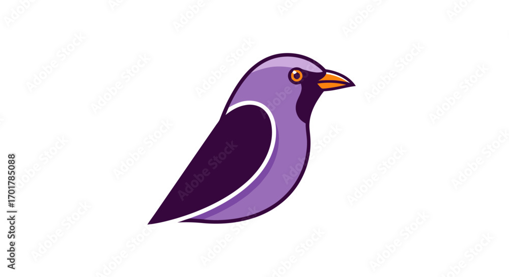 Obraz premium Stylized Purple Bird with Orange Beak and Eye.