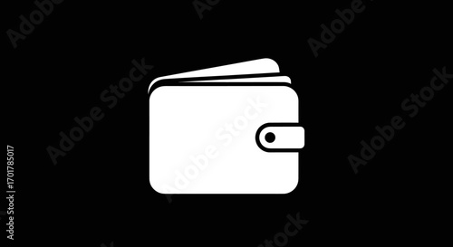 White Wallet Icon on Black Background.