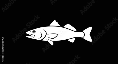 White Fish Illustration on Black Background.