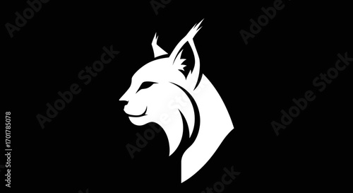 Minimalist white lynx head profile graphic illustration.