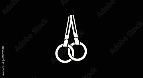 Minimalist graphic icon of two intertwined gymnastics rings.