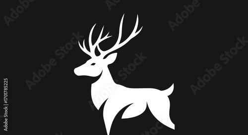 Elegant White Deer Silhouette on Black Background, Antlers Prominently Displayed.