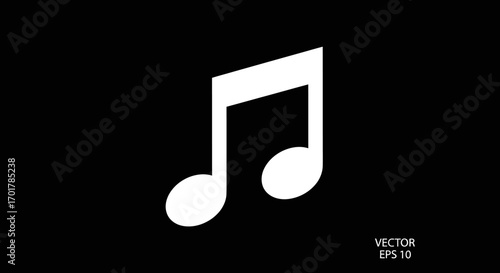 Simple white musical note icon on a black background for music.