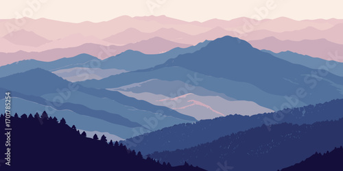 Dreamy mountain range at dusk with soft pastel sky, peaceful nature scene perfect for relaxation apps, meditation backgrounds, travel blogs, and outdoor adventure promotions