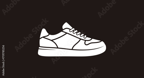 Simple White Sneaker Outline Icon for Footwear Design.