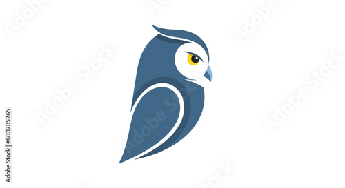 Stylized Owl Illustration with Sharp Gaze and Blue Plumage.