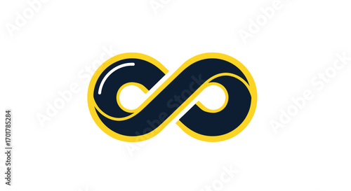 Stylized glossy infinity symbol with a golden outline.