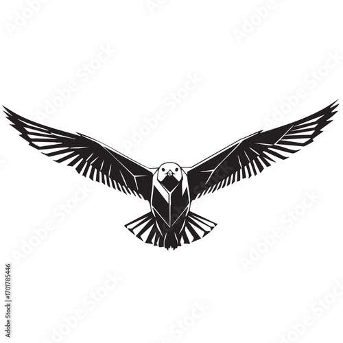 Majestic eagle soars with outstretched wings, , embodying freedom and power in a striking vector silhouette, a symbol of strength and vision