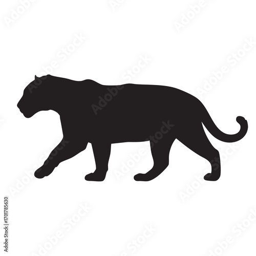 Silhouette of a panther walking gracefully, the sleek black figure embodies power and agility, perfect for designs needing a touch of wild elegance and strength