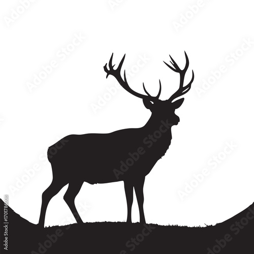 Majestic deer silhouette, standing proudly on a hill, its impressive antlers reaching towards the sky, embodying the spirit of the wilderness and nature