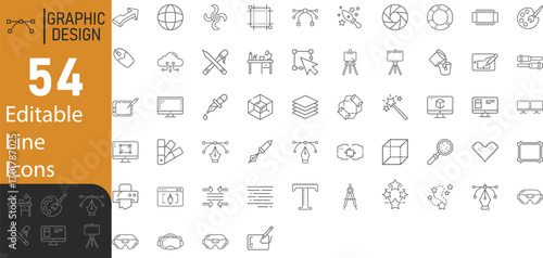 Collection Of Modern Editable Thin Stroke Line Style Graphic Design Icon Set Contains Tools, Creativity, Development Stages, Pictograms, Infographics And More Isolated On Transparent Background 